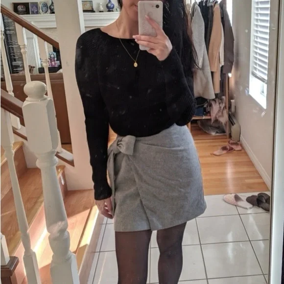 Wilfred by Aritzia Wool and Cashmere blend wrap shirt plaid mini size 0 - Picture 4 of 14